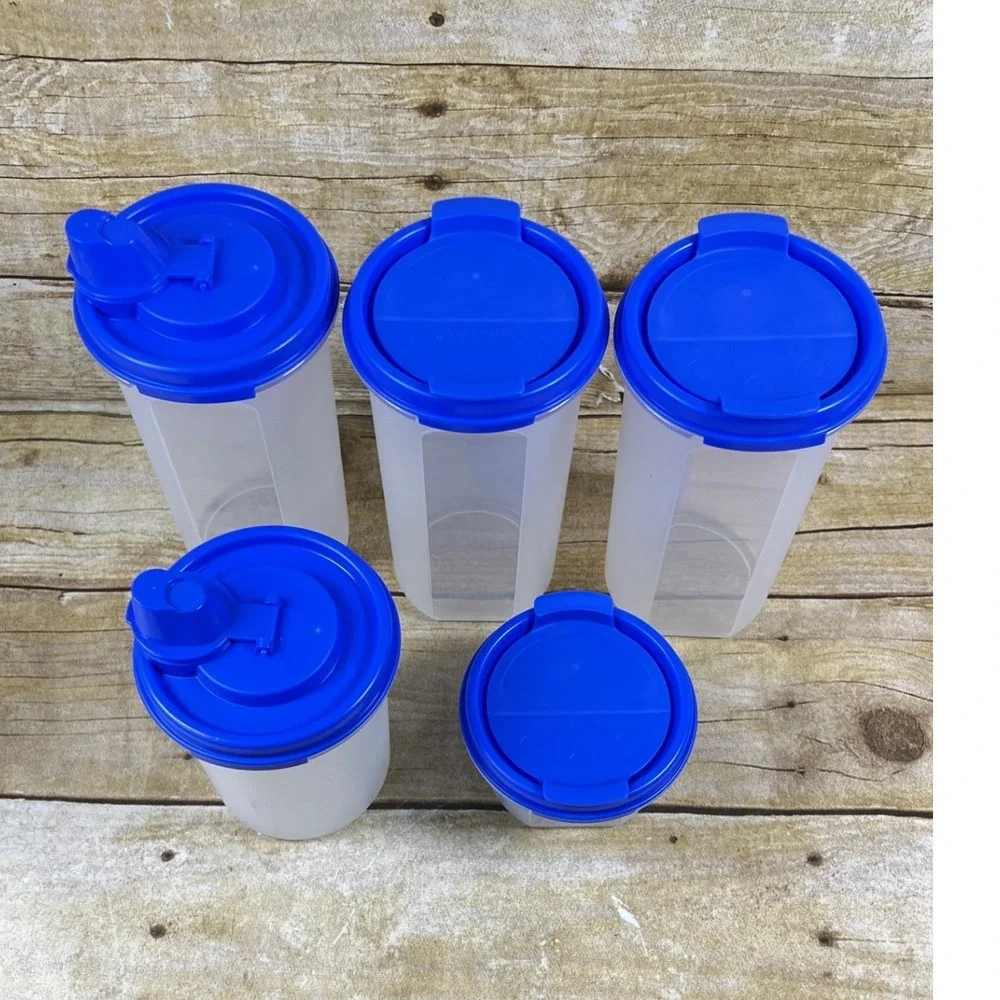 New Tupperware Blue‎ Lid Modular Mates Storage Container Set 5 Pc Round #3